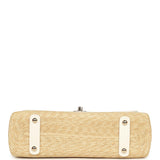 Chanel Large Flap Bag Beige Raffia and White Lambskin Light Gold Hardware - Thumbnail View 6