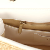 Chanel Large Flap Bag Beige Raffia and White Lambskin Light Gold Hardware - Thumbnail View 9