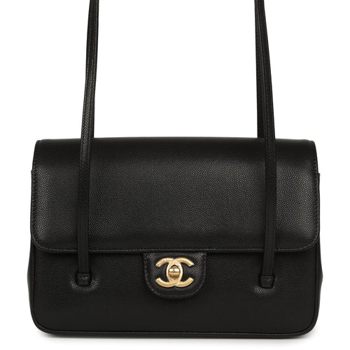 Chanel Small Preppy Coco Flap Bag Black Shiny Caviar Brushed Gold Hardware