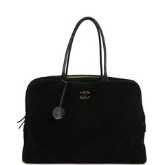 Chanel Maxi "Perfect Bowling" Bag Black Suede Gold Hardware