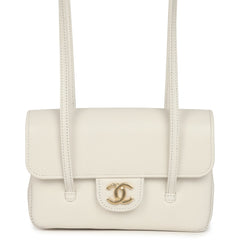 Chanel Mini Preppy Coco Clutch with Straps White Shiny Caviar Brushed Gold Hardware