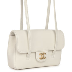 Chanel Mini Preppy Coco Clutch with Straps White Shiny Caviar Brushed Gold Hardware
