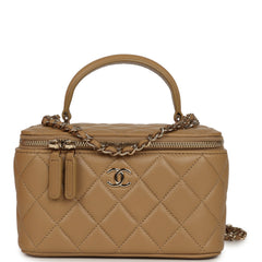 Chanel Small Top Handle Vanity Case Dark Beige Lambskin Light Gold Hardware