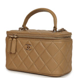 Chanel Small Top Handle Vanity Case Dark Beige Lambskin Light Gold Hardware - Thumbnail View 5