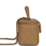Chanel Small Top Handle Vanity Case Dark Beige Lambskin Light Gold Hardware - Thumbnail View 3
