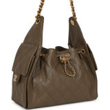 Chanel Small 25 Hobo Bag Dark Khaki Caviar Antique Gold Hardware - Thumbnail View 2