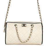 Chanel Mini Timeless Classic Barrel Bag with Chain White and Black Lambskin Light Gold Hardware - Thumbnail View 1