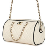 Chanel Mini Timeless Classic Barrel Bag with Chain White and Black Lambskin Light Gold Hardware - Thumbnail View 5