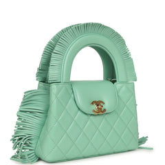 Chanel Small Fringe Kelly Green Lambskin Gold Hardware
