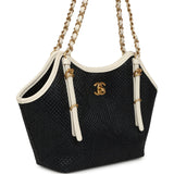 Chanel Small Coco Shopping Bag Black Raffia and White Calfskin Antique Gold Hardware - Thumbnail View 2