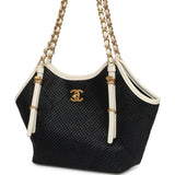 Chanel Small Coco Shopping Bag Black Raffia and White Calfskin Antique Gold Hardware - Thumbnail View 5