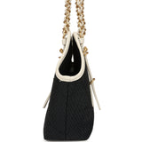 Chanel Small Coco Shopping Bag Black Raffia and White Calfskin Antique Gold Hardware - Thumbnail View 3