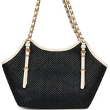 Chanel Small Coco Shopping Bag Black Raffia and White Calfskin Antique Gold Hardware - Thumbnail View 4