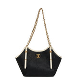 Chanel Small Coco Shopping Bag Black Raffia and White Calfskin Antique Gold Hardware - Thumbnail View 7