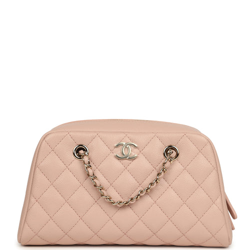 Chanel Small Bowling Clutch with Chain Straps Pink Shiny Caviar Light Gold Hardware