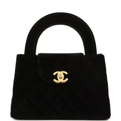 Chanel Small Kelly Shopper Black Velvet Brushed Gold Hardware
