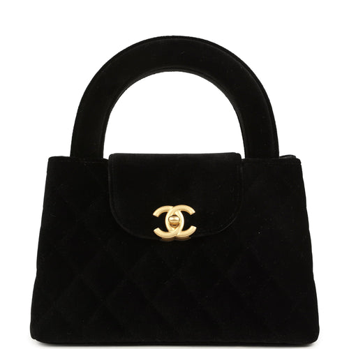 Chanel Small Kelly Shopper Black Velvet Brushed Gold Hardware