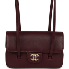Chanel Mini Preppy Coco Clutch with Straps Dark Burgundy Shiny Caviar Brushed Gold Hardware