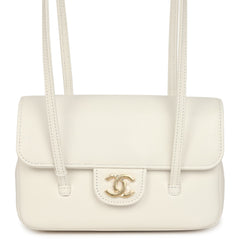 Chanel Mini Preppy Coco Clutch with Straps White Shiny Caviar Brushed Gold Hardware