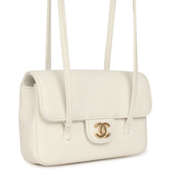 Chanel Mini Preppy Coco Clutch with Straps White Shiny Caviar Brushed Gold Hardware