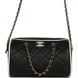 Chanel Mini Timeless Classic Barrel Bag with Chain Black and White Lambskin Light Gold Hardware - Thumbnail View 1