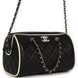 Chanel Mini Timeless Classic Barrel Bag with Chain Black and White Lambskin Light Gold Hardware - Thumbnail View 2