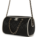 Chanel Mini Timeless Classic Barrel Bag with Chain Black and White Lambskin Light Gold Hardware - Thumbnail View 5