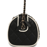 Chanel Mini Timeless Classic Barrel Bag with Chain Black and White Lambskin Light Gold Hardware - Thumbnail View 3