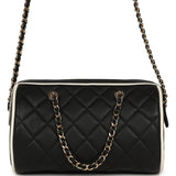 Chanel Mini Timeless Classic Barrel Bag with Chain Black and White Lambskin Light Gold Hardware - Thumbnail View 4
