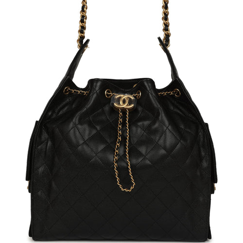 Chanel Medium 25 Hobo Bag Black Caviar Antique Gold Hardware