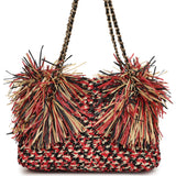 Chanel Small CC Shopping Bag Red, Beige, Black Braided Raffia Gold Hardware - Thumbnail View 1