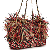 Chanel Small CC Shopping Bag Red, Beige, Black Braided Raffia Gold Hardware - Thumbnail View 2