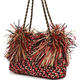 Chanel Small CC Shopping Bag Red, Beige, Black Braided Raffia Gold Hardware - Thumbnail View 5