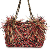 Chanel Small CC Shopping Bag Red, Beige, Black Braided Raffia Gold Hardware - Thumbnail View 4