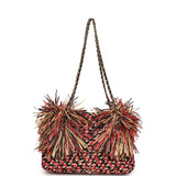 Chanel Small CC Shopping Bag Red, Beige, Black Braided Raffia Gold Hardware - Thumbnail View 7