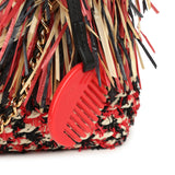 Chanel Small CC Shopping Bag Red, Beige, Black Braided Raffia Gold Hardware - Thumbnail View 8