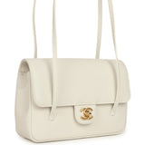 Chanel Small Preppy Coco Flap Bag White Shiny Caviar Brushed Gold Hardware - Thumbnail View 2