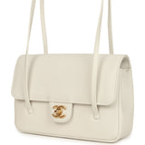 Chanel Small Preppy Coco Flap Bag White Shiny Caviar Brushed Gold Hardware - Thumbnail View 5