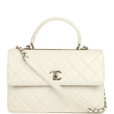 Chanel Large Trendy CC Top Handle Flap Bag White Lambskin Light Gold Hardware - Thumbnail View 1