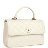 Chanel Large Trendy CC Top Handle Flap Bag White Lambskin Light Gold Hardware - Thumbnail View 2