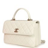 Chanel Large Trendy CC Top Handle Flap Bag White Lambskin Light Gold Hardware - Thumbnail View 5