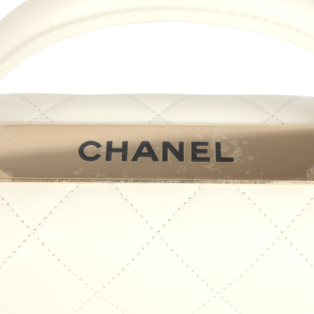 Chanel Large Trendy CC Top Handle Flap Bag White Lambskin Light Gold H