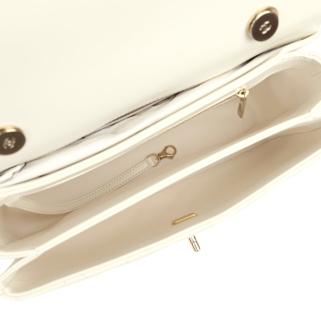 Chanel Large Trendy CC Top Handle Flap Bag White Lambskin Light Gold H