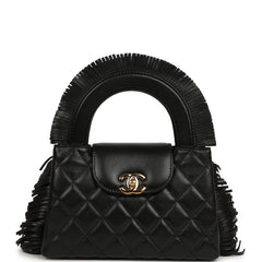 Chanel Small Fringe Kelly Black Lambskin Gold Hardware