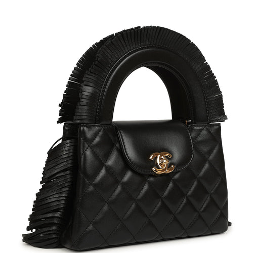 Chanel Small Fringe Kelly Black Lambskin Gold Hardware
