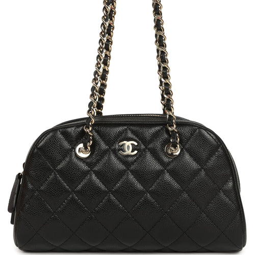 Chanel Mini Bowling Clutch with Chain Straps Black Shiny Caviar Light Gold Hardware