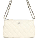 Chanel Small Quilted Clutch Bag with Chain Strap White Caviar Silver Hardware - Thumbnail View 1
