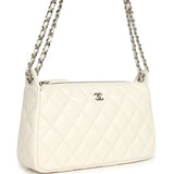 Chanel Small Quilted Clutch Bag with Chain Strap White Caviar Silver Hardware - Thumbnail View 2