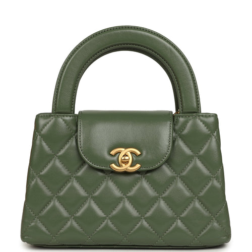 Chanel Small Kelly Shopper Khaki Shiny Aged Calfskin Brushed Gold Hardware