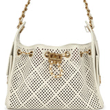 Chanel Mini 25 Hobo Bag White Perforated Calfskin Antique Gold Hardware - Thumbnail View 1